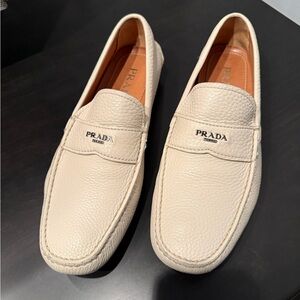 Prada Men's Cream Leather Driving Shoe Loafer